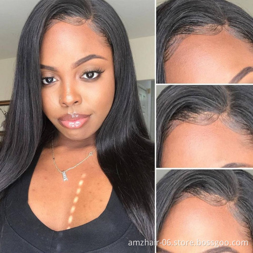 Brazilian Straight Human Virgin Hair Lace Frontal Wig 150% 180% Full HD 4x4 Lace Front Closure Wig Pre Plucked With Baby Hair